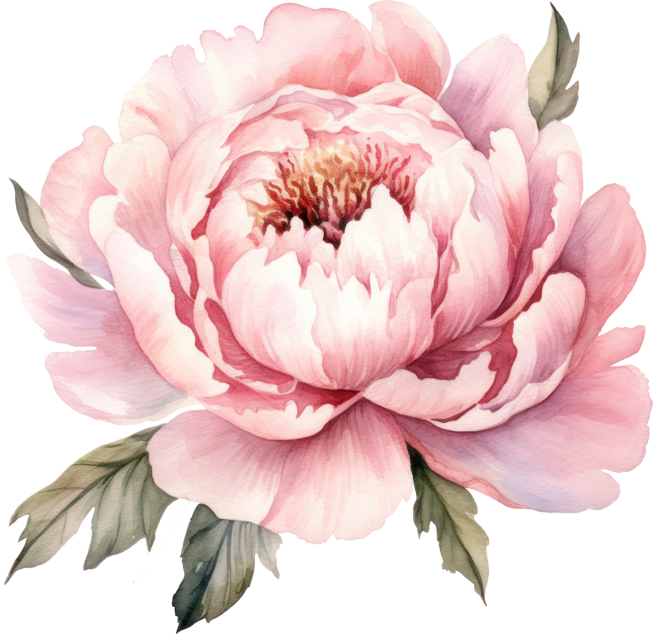 Peony Pink Flower Watercolor Illustration